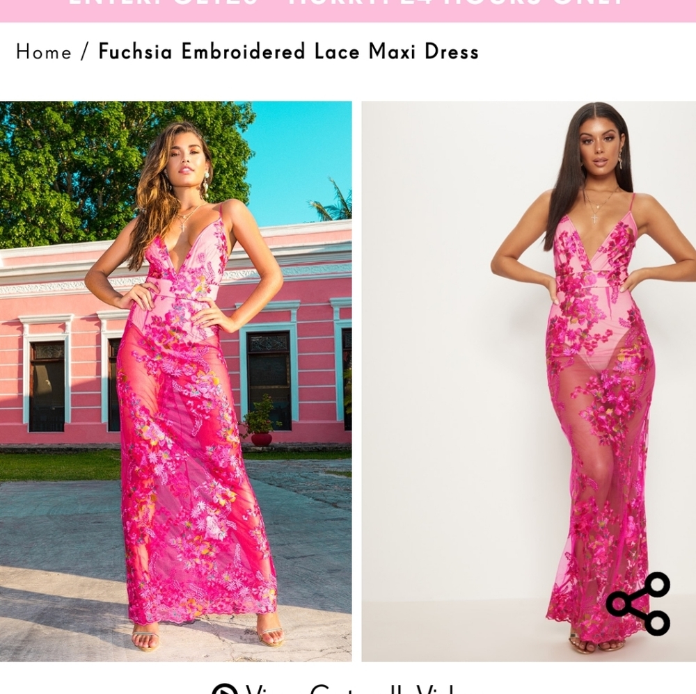 Prettylittlething Fuchsia Embroidered Lace Dress